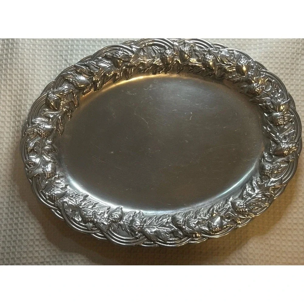 Wilton Armetale Oval Serving Platter – Acorn & Oak Leaf Design (Made In The USA)